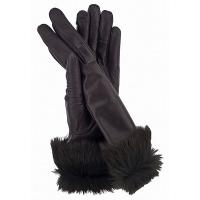 Leather|Fur|Trim|Gloves|Dark|Brown|