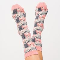 Happy|Cats|Socks|Dusky Pink|Model|