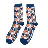 Mr Heron|Happy|Cats|Socks|Navy|