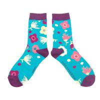 Miss Sparrow|Modern|Floral|Socks|Turquoise|