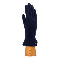 Knitted|Glove|Leather|Trim|Button|Navy|