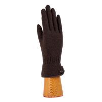 Knitted|Glove|Leather|Trim|Button|Dark|Brown|