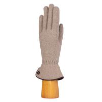 Knitted|Glove|Leather|Trim|Button|Taupe|