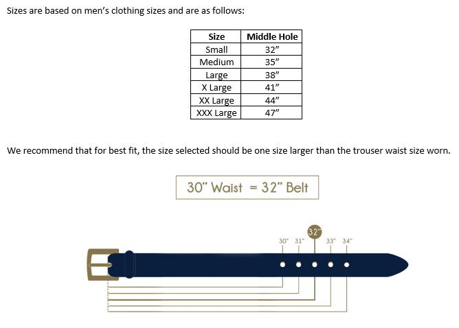 Oxford|Leathercraft|Ibex|Belts|Size Chart|