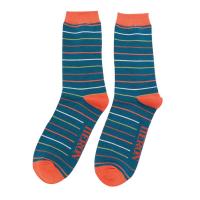 Mr Heron|Thin|Stripes|Socks|Teal|