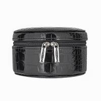 cepi|round jewellery case|trval box|travel case|travel jewellery box|ladies gifts|patent leather|croc leather|gifts for her|The Tannery|1066m|black